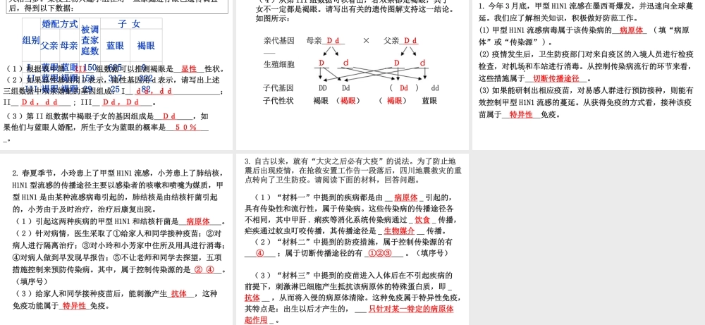 八年级生物下册 第二轮复习 专项题型训练课件 新人教版-新人教版初中八年级下册生物课件