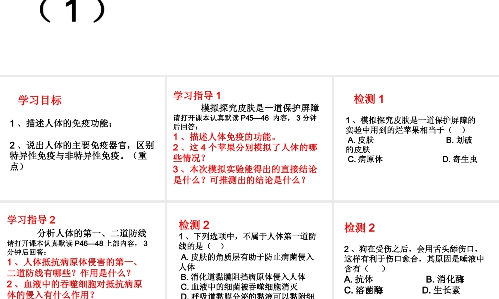八年级生物下册 第24章 第1节 人体的免疫防线课件1 （新版）苏科版-（新版）苏科版初中八年级下册生物课件