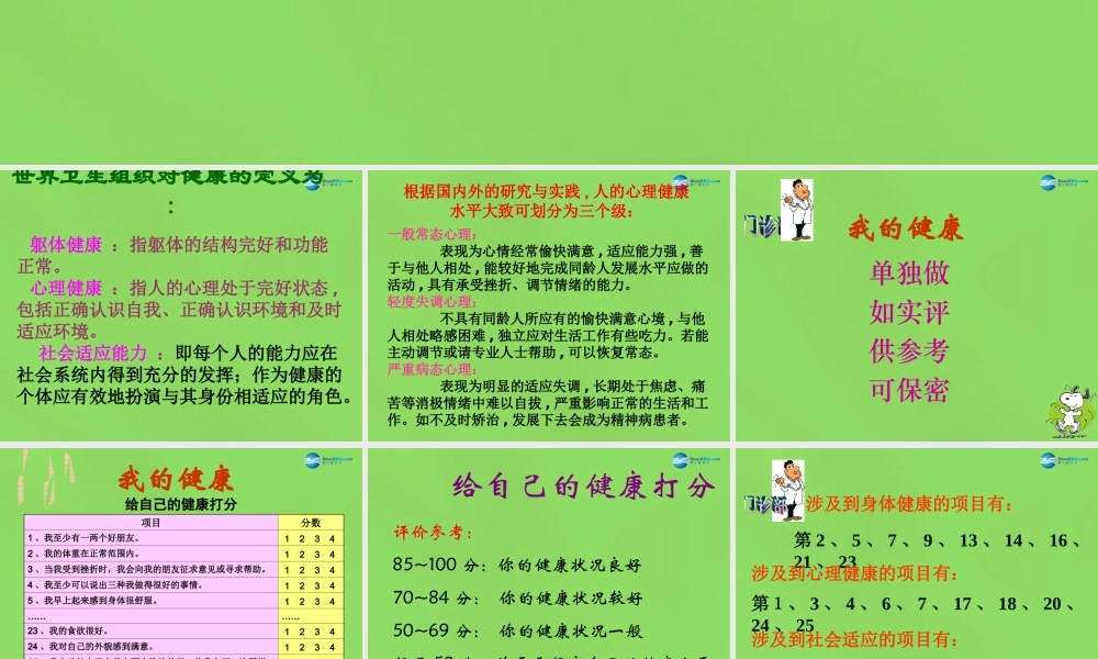八年级生物下册 第八单元 第三章 第1节 评价自己的健康状况课件 新人教版