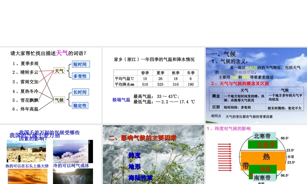 八年级科学上册 第2章 天气与气候 2.6《气候和影响气候的因素》课件（2） 浙教版-浙教版初中八年级上册自然科学课件