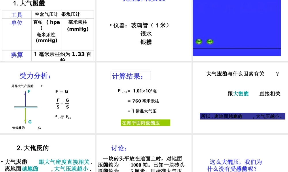 八年级科学上册 第2章 压力 压强 3《大气压强》课件1 （新版）华东师大版-（新版）华东师大版初中八年级上册自然科学课件