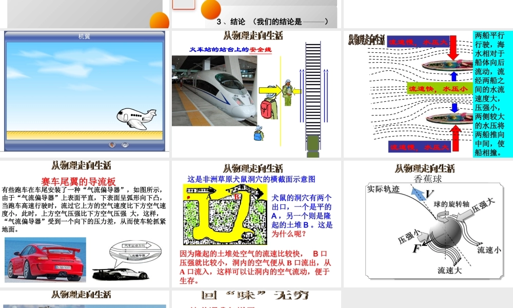 八年级科学上册 第2章 压力 压强 4《流体的压强与流速的关系》课件1 （新版）华东师大版-（新版）华东师大版初中八年级上册自然科学课件
