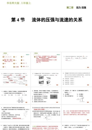 八年级科学上册 第2章 压力 压强 4《流体的压强与流速的关系》习题课件 （新版）华东师大版-（新版）华东师大版初中八年级上册自然科学课件
