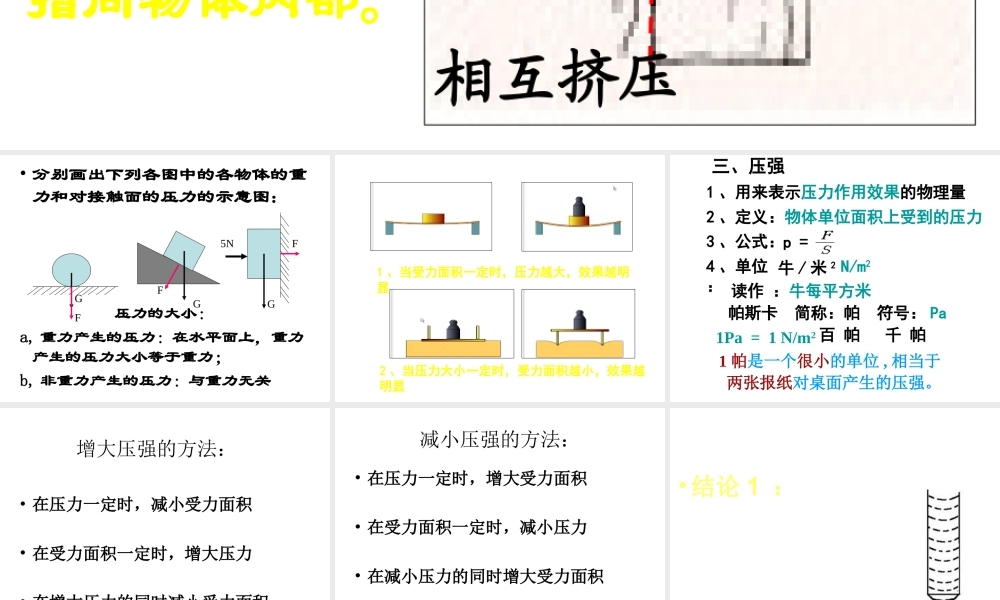 八年级科学上册 第2章 压力 压强复习课件 （新版）华东师大版-（新版）华东师大版初中八年级上册自然科学课件