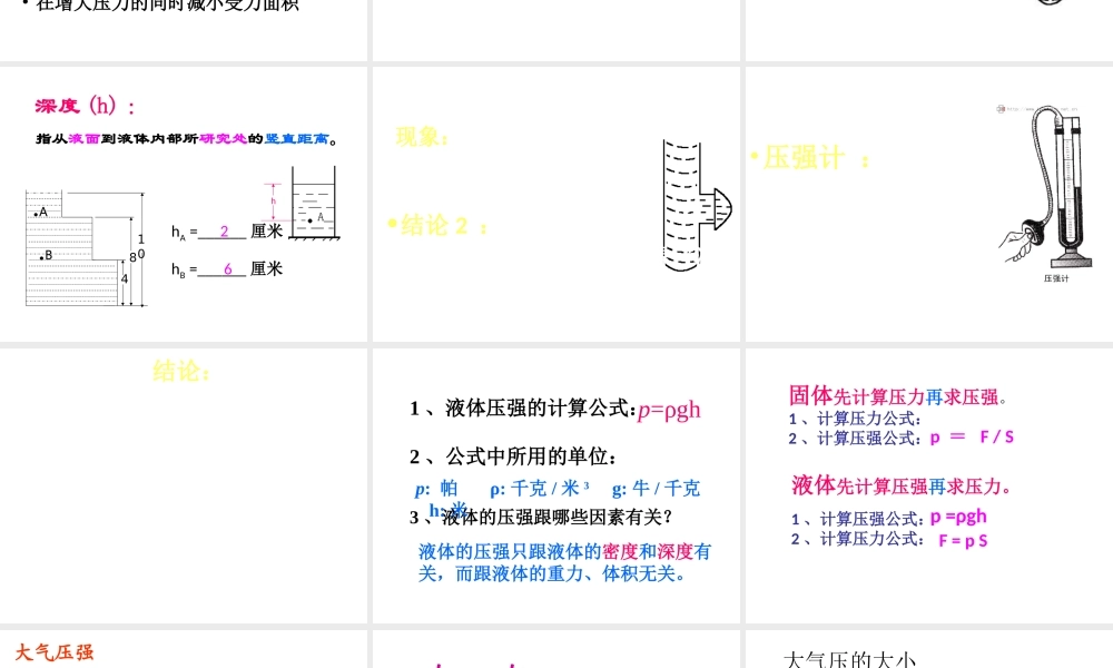 八年级科学上册 第2章 压力 压强复习课件 （新版）华东师大版-（新版）华东师大版初中八年级上册自然科学课件