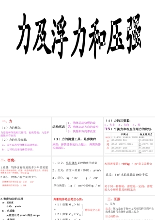 八年级科学上册 力及浮力和压强课件 浙教版