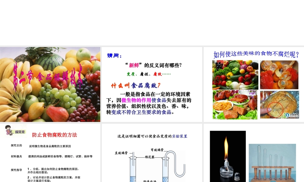 八年级生物下册 第八单元 第一章 第二节 食品保鲜技术课件 冀教版-冀教版初中八年级下册生物课件