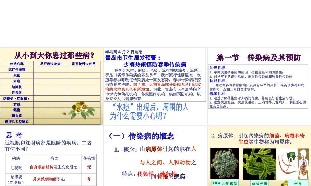 八年级生物下册 第八单元第一章传染病和免疫课件 人教新课标版