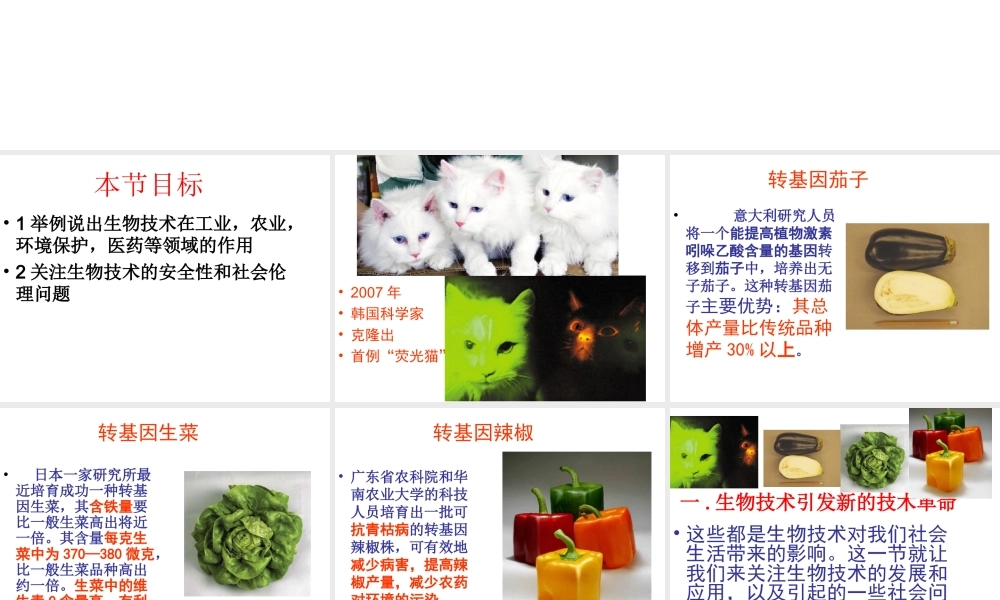 八年级生物下册 第九单元 生物技术 第二十四章 现代生物技术 第二节 关注生物技术课件（新版）苏教版-（新版）苏教级下册生物课件