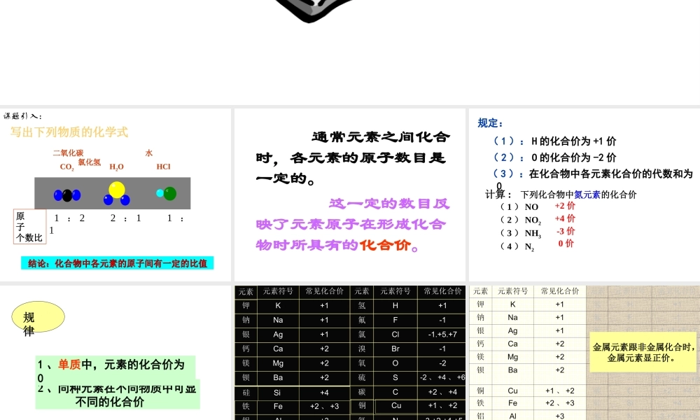 八年级科学上册《化合价》课件华师大版