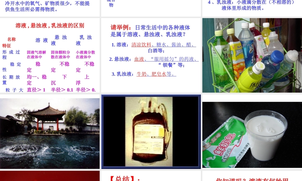 八年级科学上册《物质在水中的分散状况》课件1 浙教版