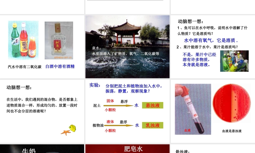 八年级科学上册《物质在水中的分散状况》课件6 浙教版