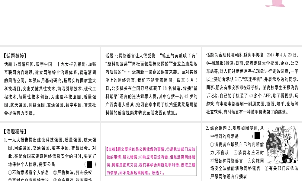 八年级道德与法治上册 专题一 合理利用网络 做中国好网民习题课件 新人教版-新人教版初中八年级上册政治课件