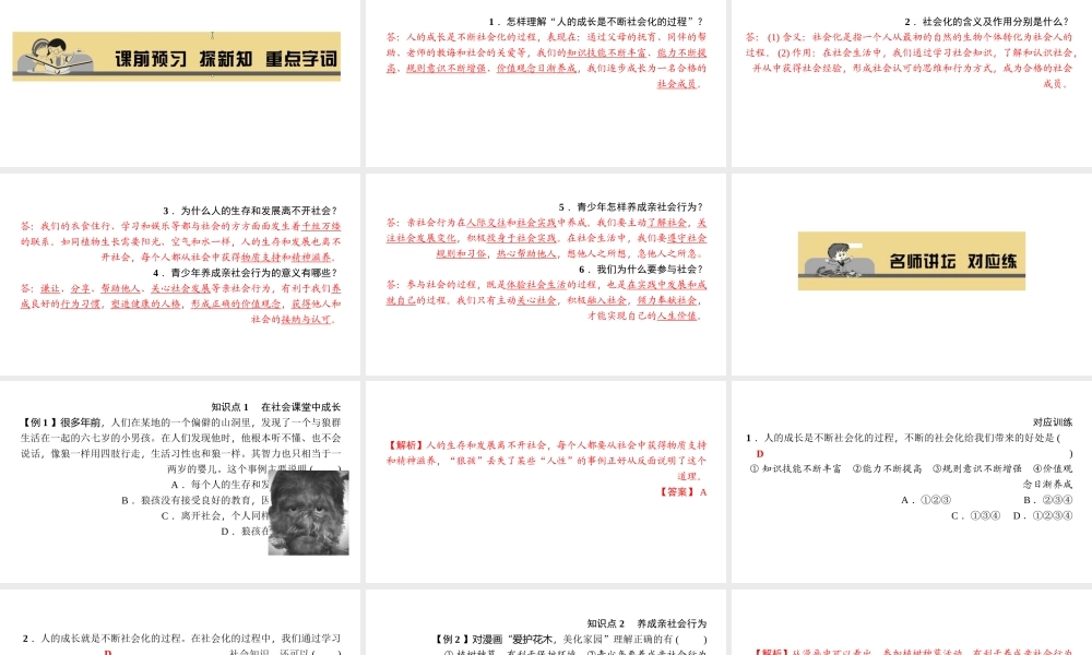 八年级道德与法治上册 第一单元 走进社会生活 第一课 丰富的社会生活 第二框 在社会中成长习题课件 新人教版-新人教版初中八年级上册政治课件