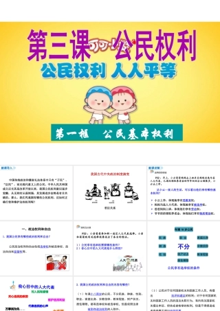 八年级道德与法治下册 第二单元 理解权利义务 第三课 公民权利 第1框 公民基本权利课件2 新人教版-新人教版初中八年级下册政治课件