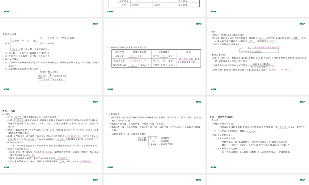 安徽省中考化学复习 专题八 物质构成的奥秘（小册子）课件 新人教版-新人教版初中九年级全册化学课件