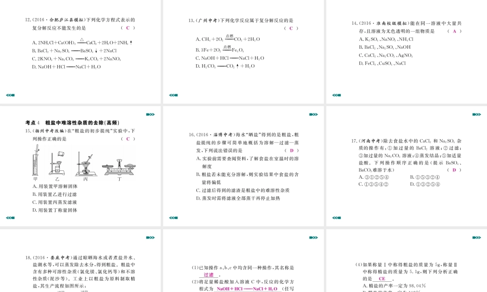 安徽省中考化学考前集训复习 第7讲 盐 化肥习题课件 新人教版-新人教版初中九年级全册化学课件