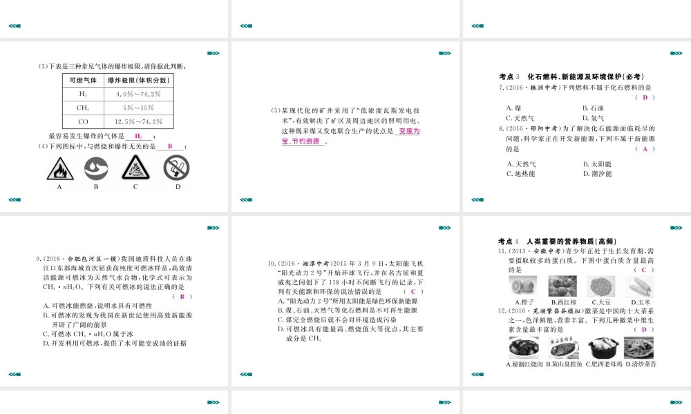 安徽省中考化学考前集训复习 第11讲 化学与社会发展习题课件 新人教版-新人教版初中九年级全册化学课件