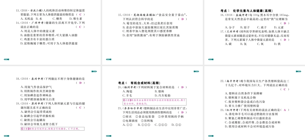 安徽省中考化学考前集训复习 第11讲 化学与社会发展习题课件 新人教版-新人教版初中九年级全册化学课件