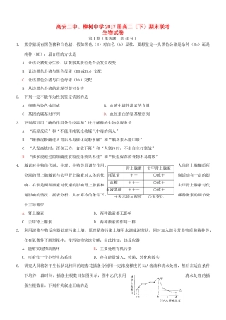 、高安市第二中学高二生物下学期期末联考试题-人教版高二全册生物试题