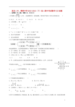 、高安市第二中学高二数学下学期期中联考试题 文-人教版高二全册数学试题