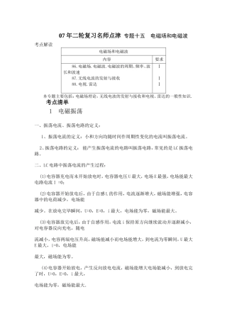 [高考物理] 【07年二轮复习名师点津 专题十五 电磁场和电磁波-新人教[原创]】