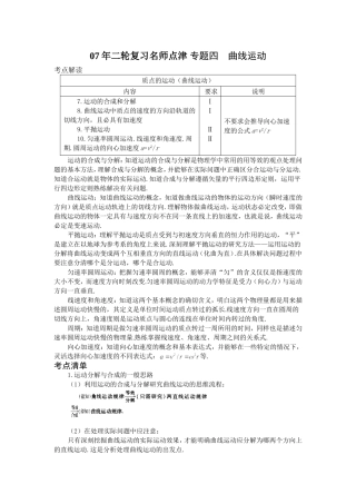[高考物理] 【07年二轮复习名师点津 专题四 曲线运动-新人教[原创]】