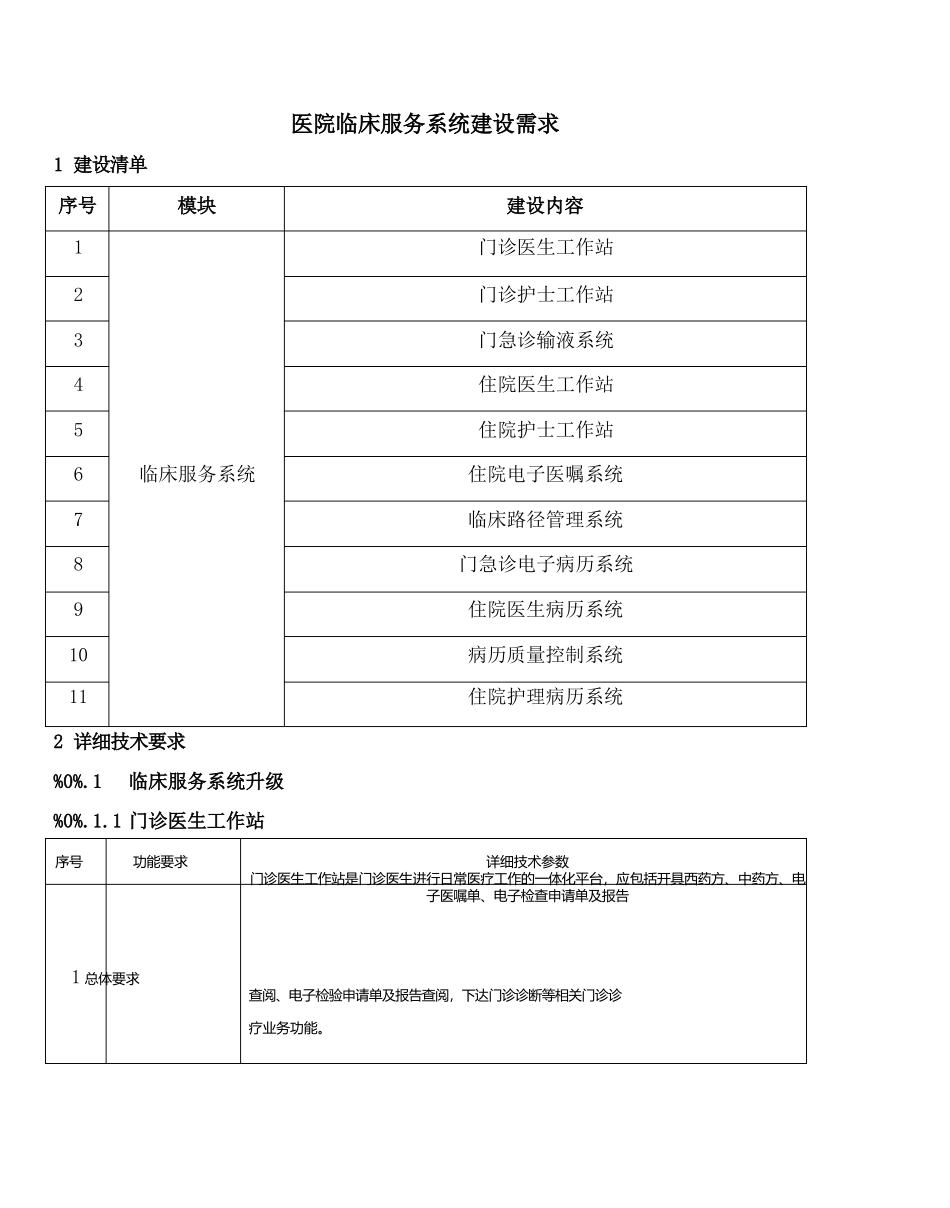 医院临床服务系统建设需求_第1页