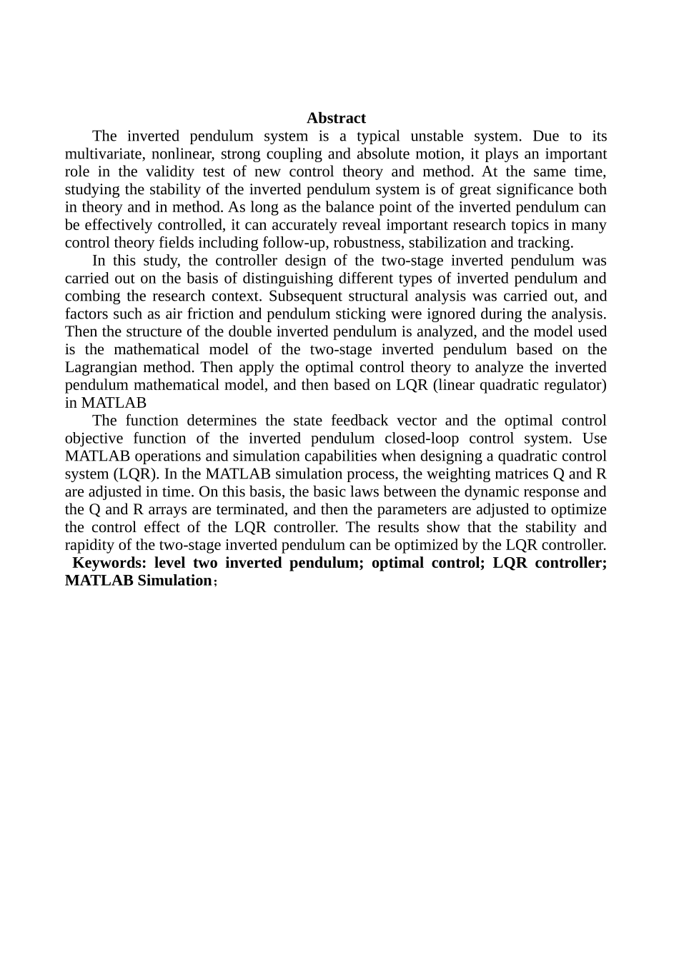 倒立摆控制问题分析研究 机械制造专业_第2页