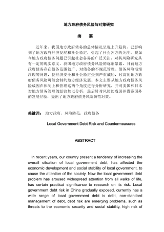 地方政府债务风险与对策研究分析  财务会计学专业