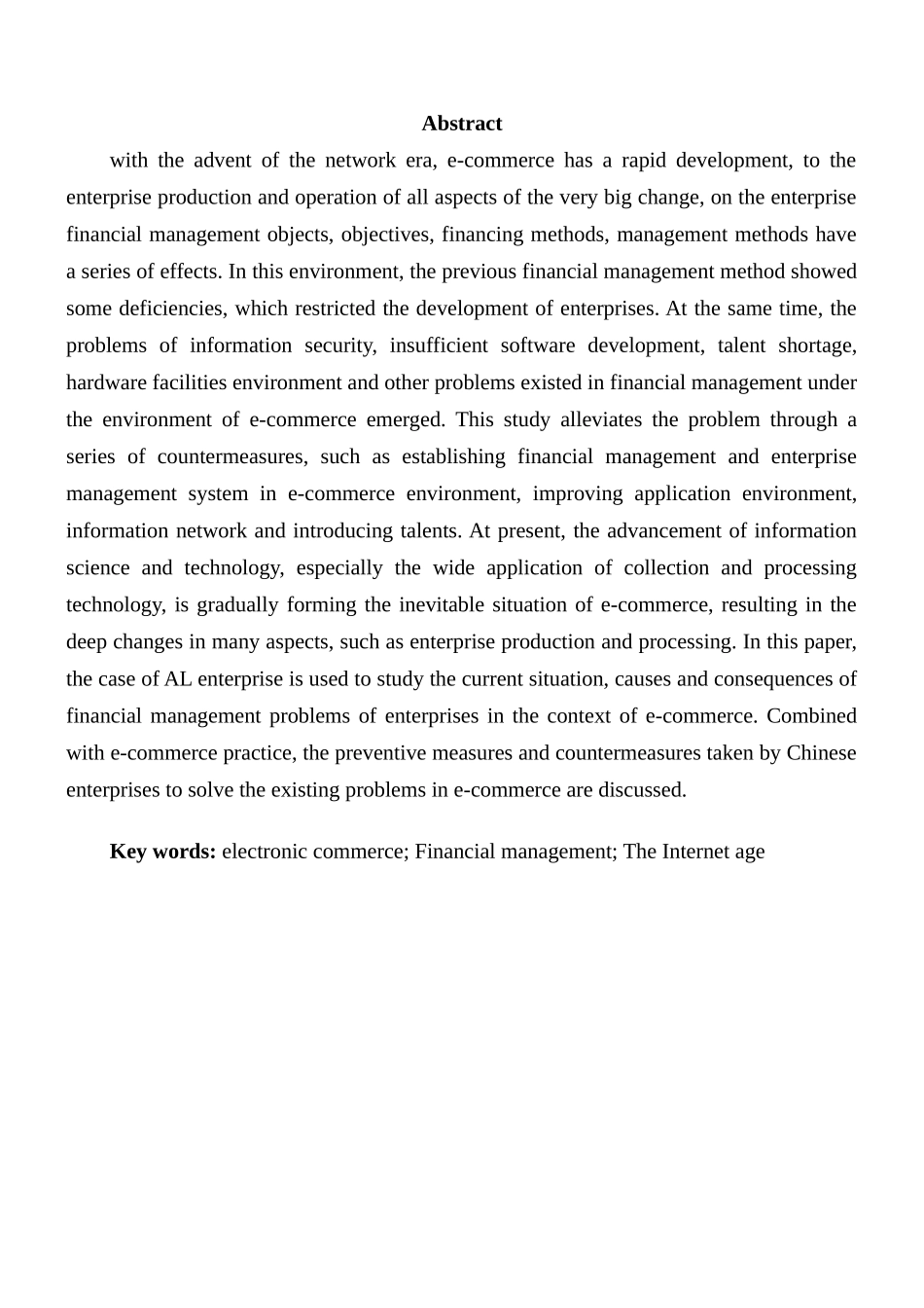 电子商务环境下AL企业财务风险防范研究分析 电子商务管理专业_第2页