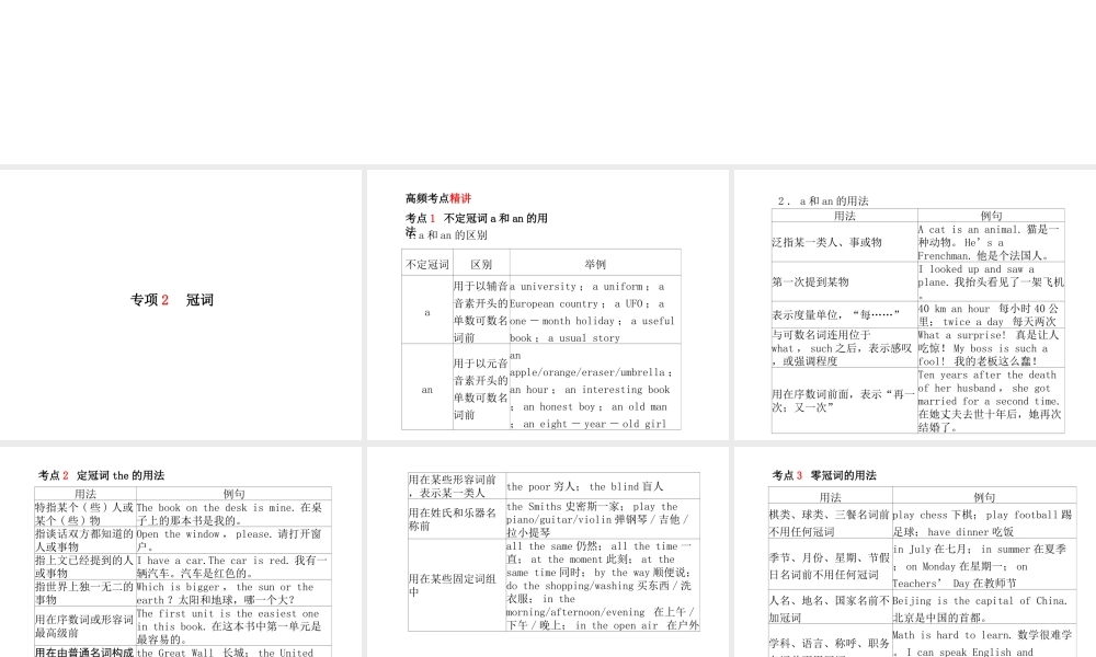 （临沂专版）中考英语总复习 第二部分 专项语法 高效突破 专项2 冠词课件-人教版初中九年级全册英语课件