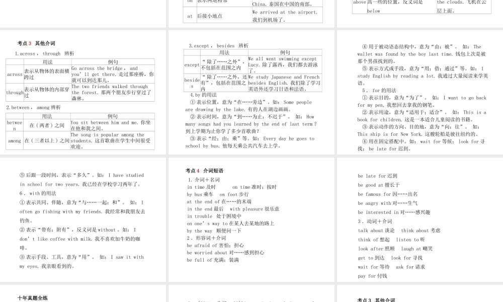 （临沂专版）中考英语总复习 第二部分 专项语法 高效突破 专项5 介词课件-人教版初中九年级全册英语课件