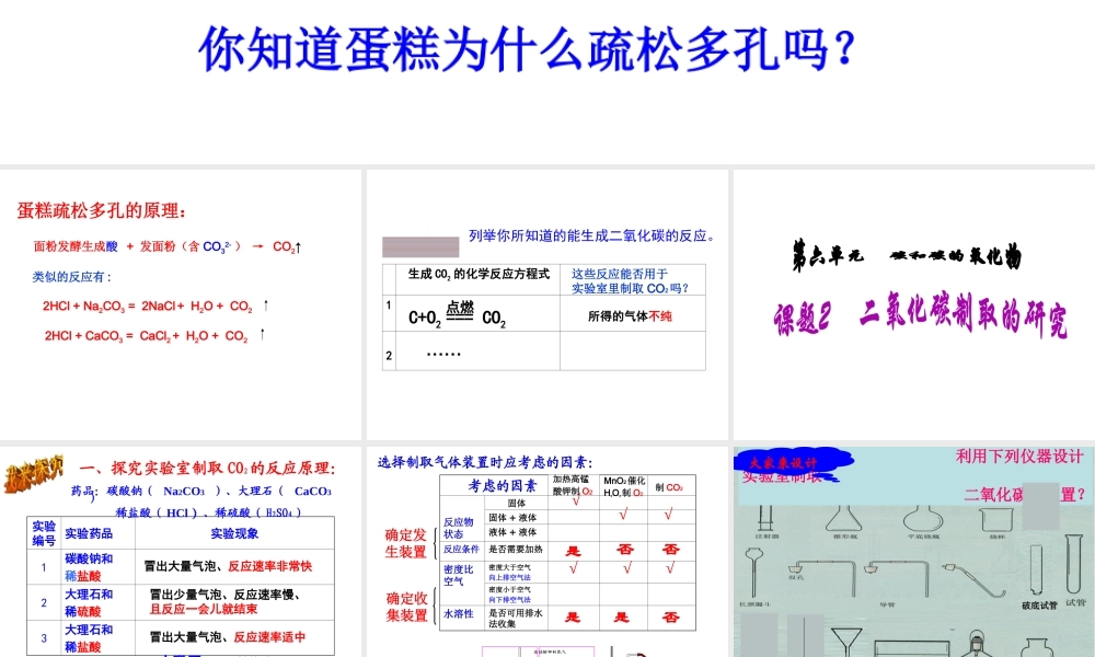安徽省亳州市风华中学九年级化学上册 第6单元 课题2 二氧化碳制取的研究课件 （新版）新人教版
