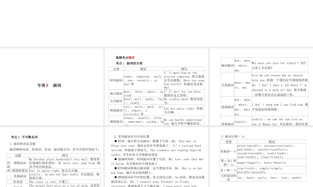 （临沂专版）中考英语总复习 第二部分 专项语法 高效突破 专项8 副词课件-人教版初中九年级全册英语课件