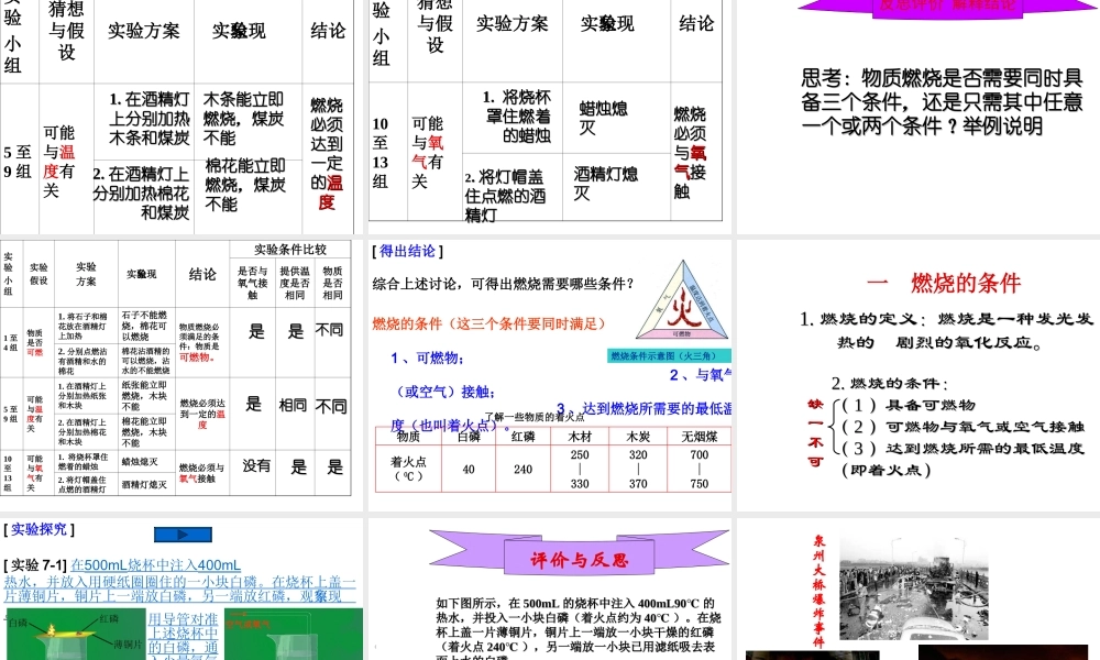 安徽省亳州市风华中学九年级化学上册 第7单元 课题1 燃烧和灭火课件 （新版）新人教版