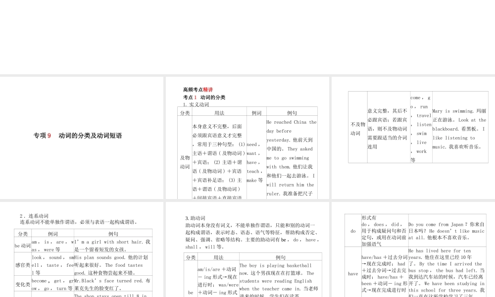 （临沂专版）中考英语总复习 第二部分 专项语法 高效突破 专项9 动词的分类及动词短语课件-人教版初中九年级全册英语课件