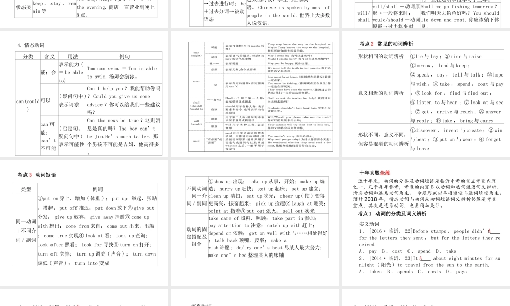 （临沂专版）中考英语总复习 第二部分 专项语法 高效突破 专项9 动词的分类及动词短语课件-人教版初中九年级全册英语课件