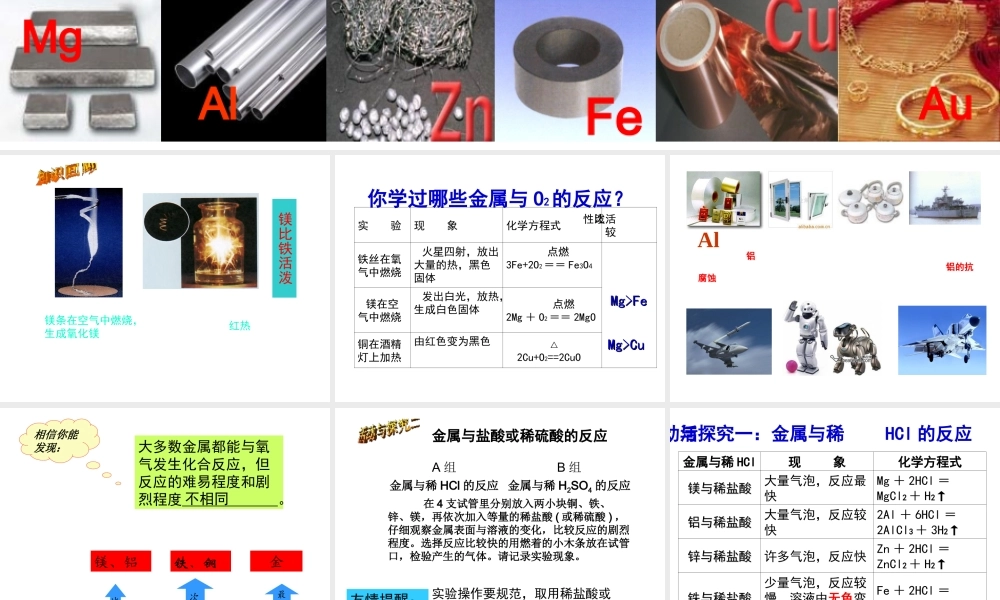 安徽省亳州市风华中学九年级化学下册 第8单元 课题2 金属的化学性质课件 新人教版