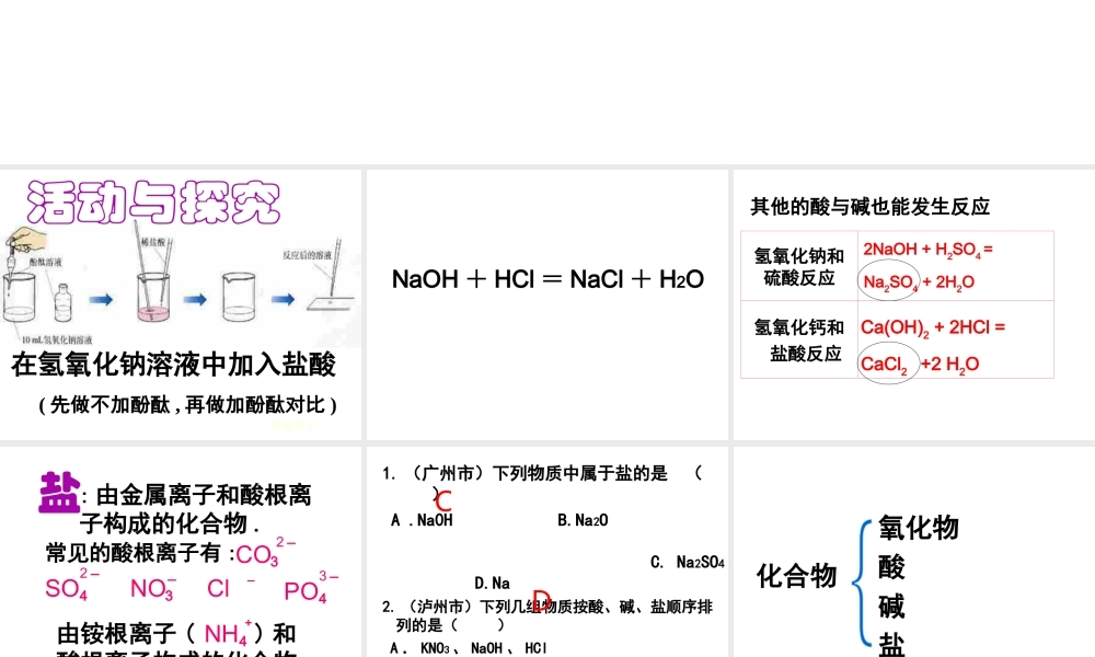 安徽省亳州市风华中学九年级化学下册 第10单元 课题2 酸和碱的中和反应课件 （新版）新人教版