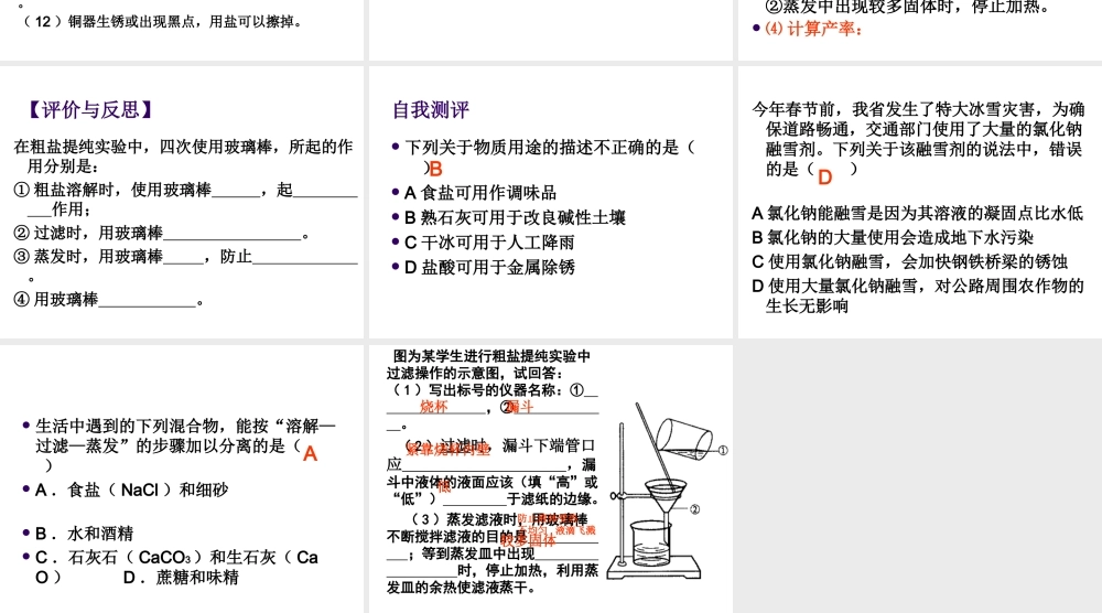 安徽省亳州市风华中学九年级化学下册 第11单元 课题1 生活中常见的盐课件（1） （新版）新人教版