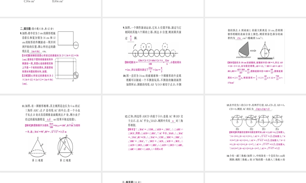 安徽省中考数学 第一轮 考点系统复习 第六单元 圆易错题集训课件-人教版初中九年级全册数学课件