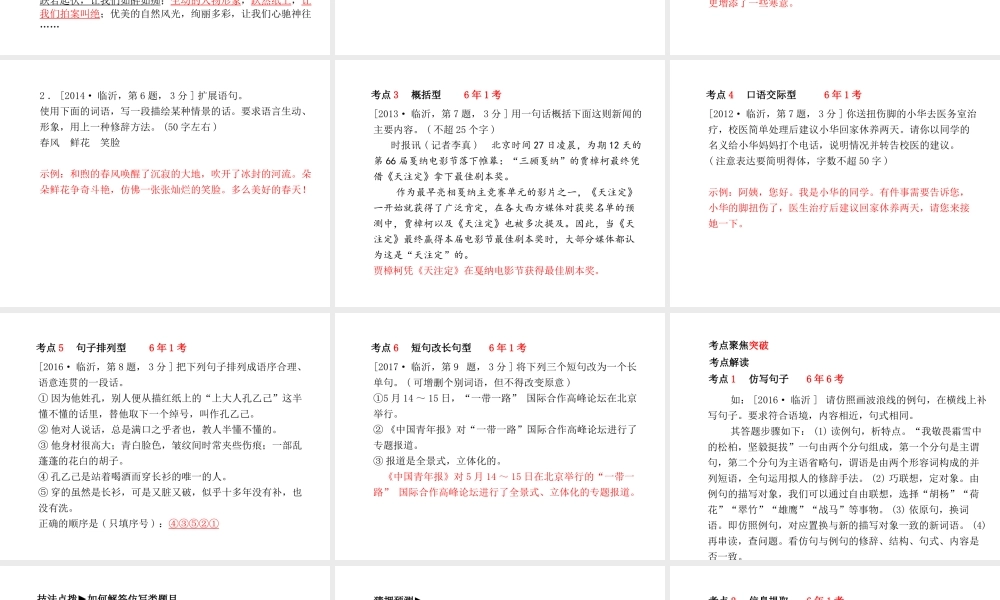 （临沂专版）中考语文 第二部分 专题复习 高分保障 专题7 语言运用课件-人教版初中九年级全册语文课件