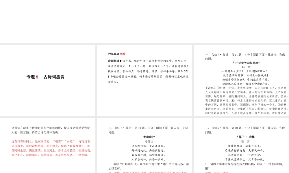 （临沂专版）中考语文 第二部分 专题复习 高分保障 专题8 古诗词鉴赏课件-人教版初中九年级全册语文课件