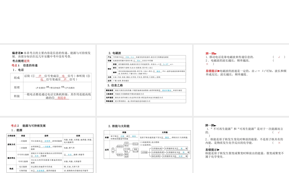 安徽省中考物理一轮复习 第十八章 信息的传递 能源与可持续发展课件-人教版初中九年级全册物理课件