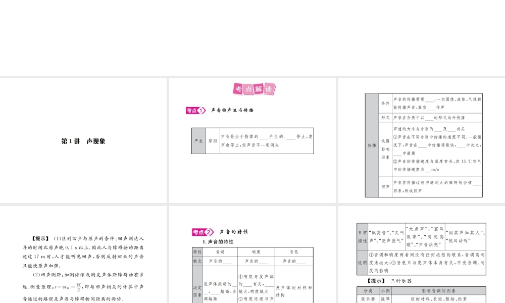 安徽省中考物理总复习 第1讲 声现象课件-人教版初中九年级全册物理课件