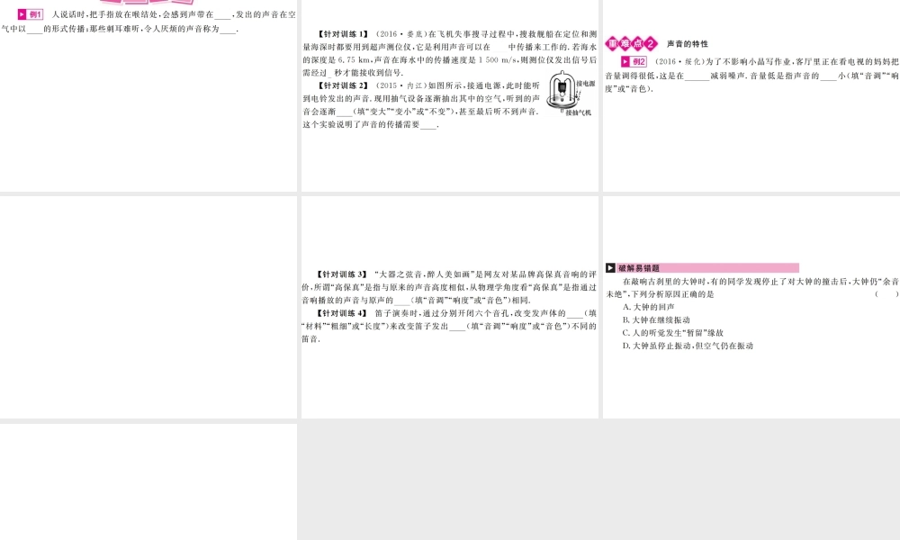 安徽省中考物理总复习 第1讲 声现象课件-人教版初中九年级全册物理课件
