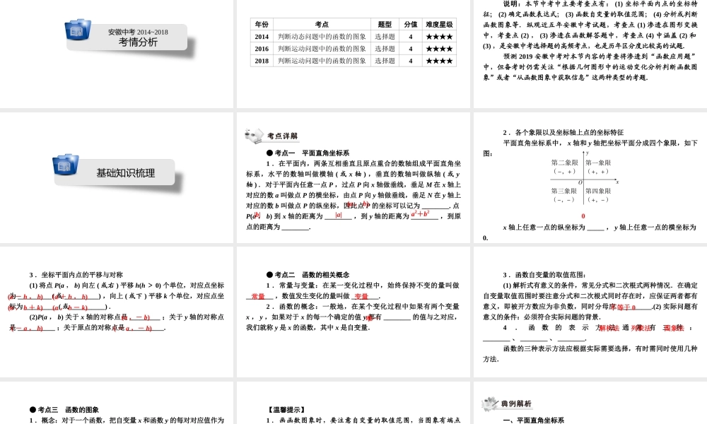 安徽省中考数学决胜一轮复习 第3章 函数 第1节 平面直角坐标系及函数课件-人教版初中九年级全册数学课件