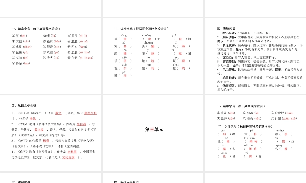 （临沂专版）中考语文 第一部分 系统复习 成绩基石 八上 现代文课件-人教版初中九年级全册语文课件
