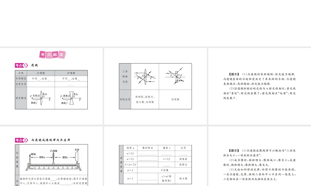 安徽省中考物理总复习 第3讲 透镜及其应用课件-人教版初中九年级全册物理课件